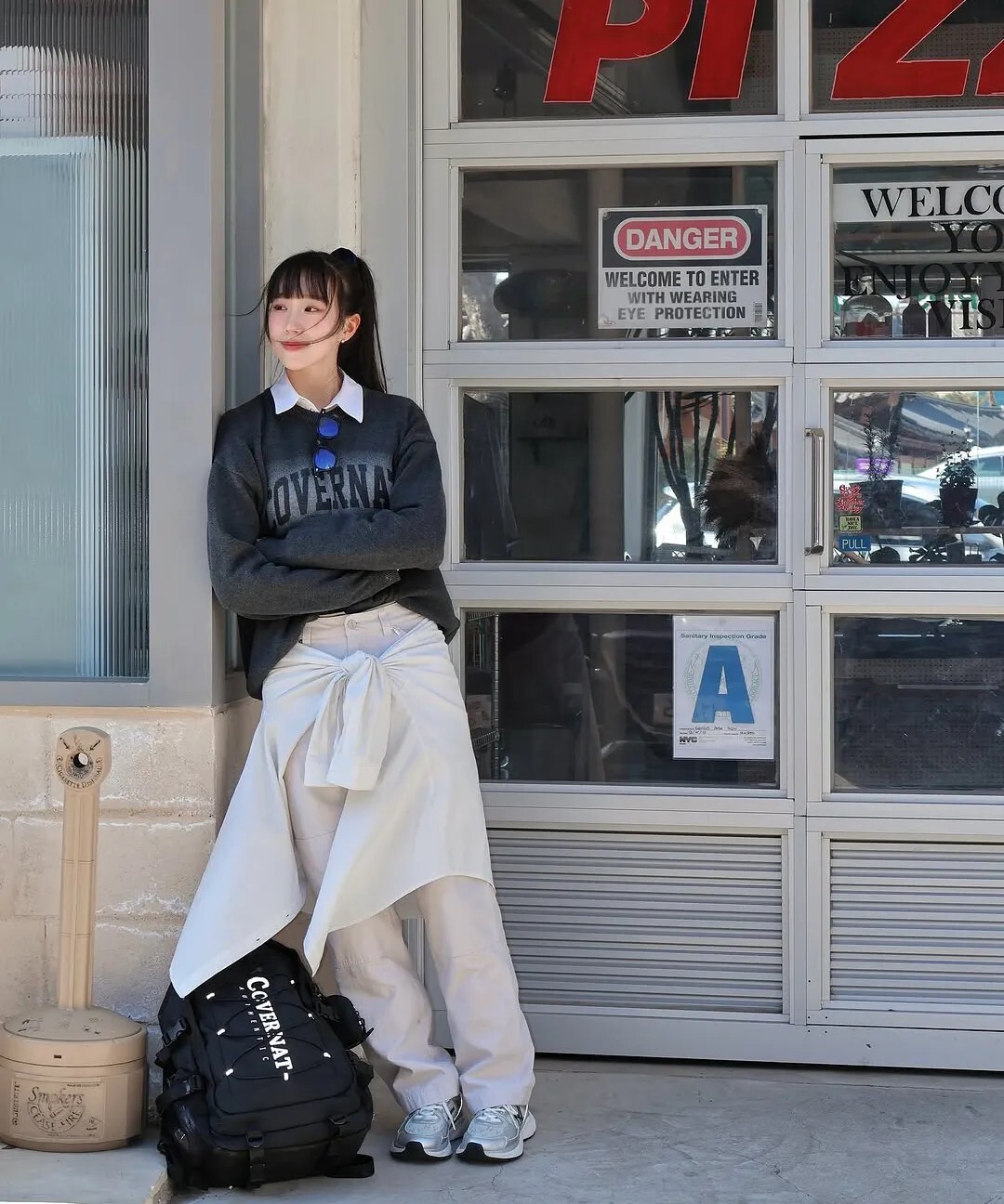 【OWN】Covernat 長袖 上衣 噴塗 拱形Logo 圓領 針織 休閒 秋冬 不分男女 炭灰 米白