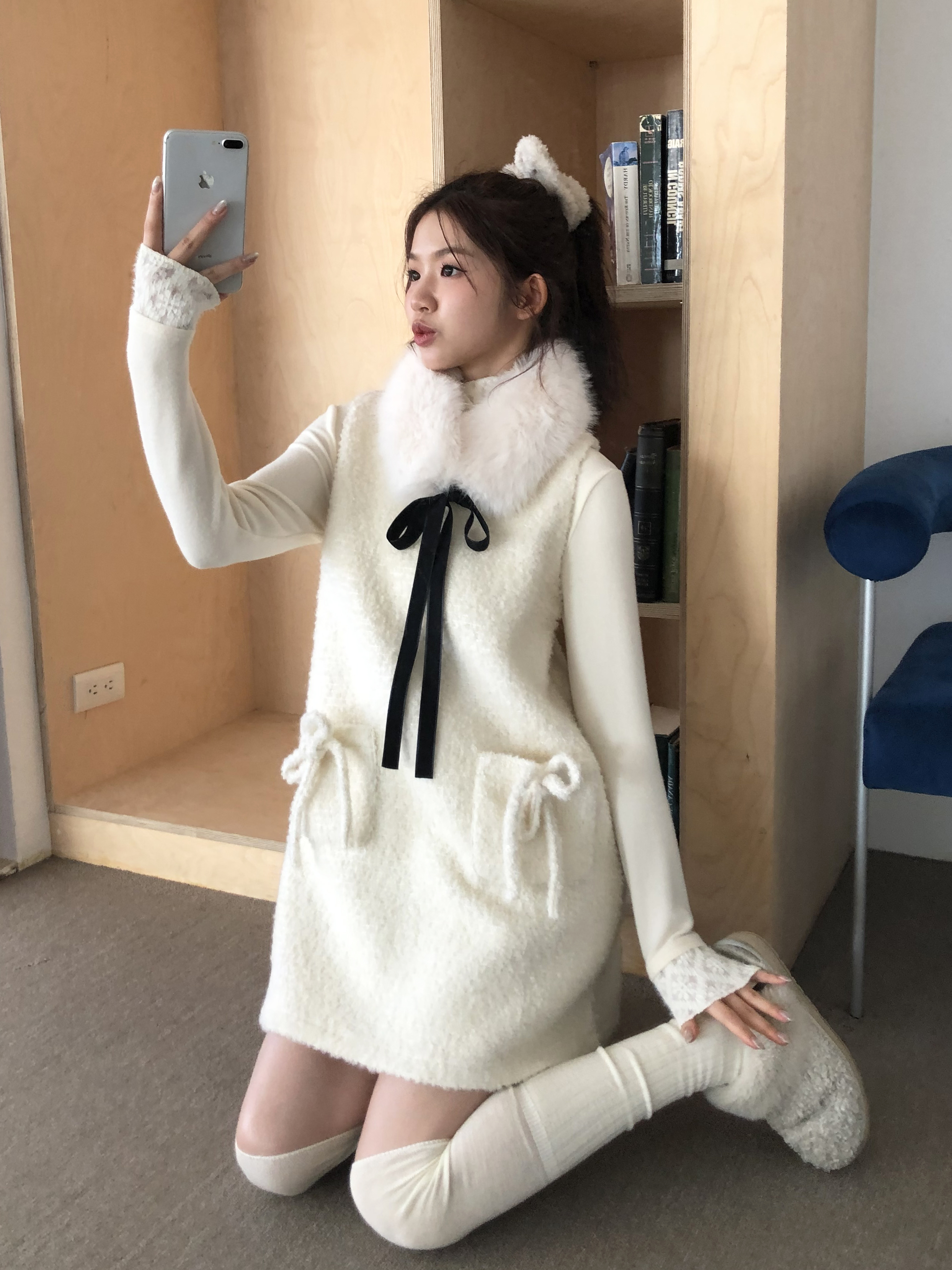 毛領粗花呢背心裙