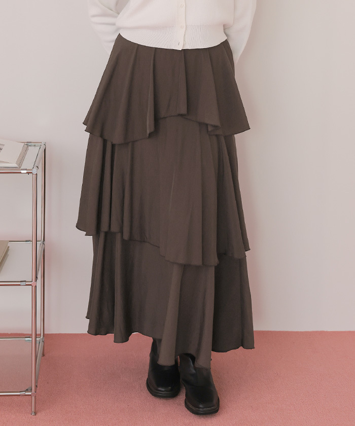 titivate ランダムヘムティアードスカート咖啡S（AHXP4426）