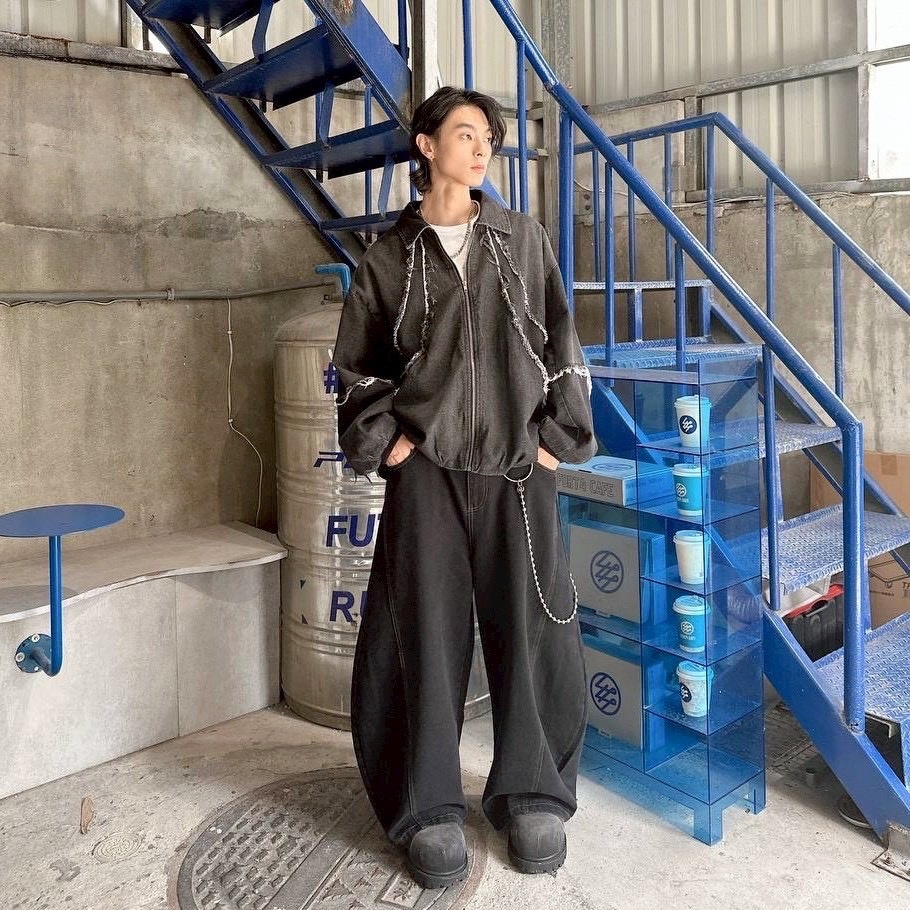 2色 車線 造型 丹寧 水洗 牛仔 彎刀褲