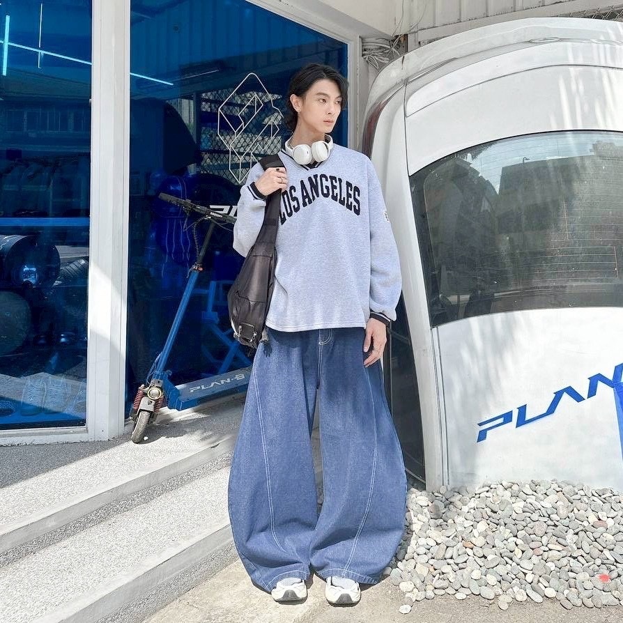 2色 車線 造型 丹寧 水洗 牛仔 彎刀褲