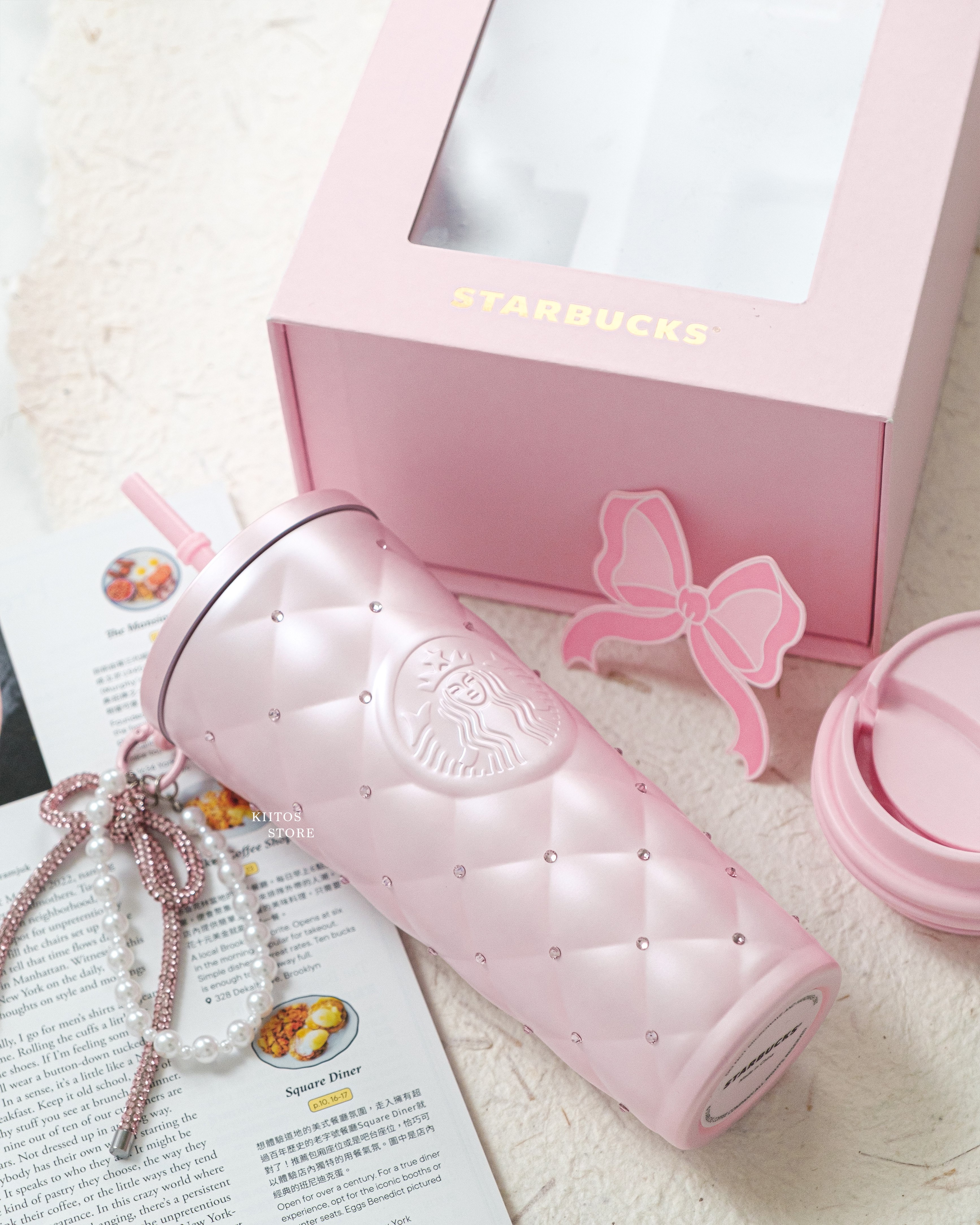 【預購】國外限定發售 2026 STARBUCKS 星巴克 情人節限定 粉鑽蝴蝶結 菱格紋禮盒 591ML