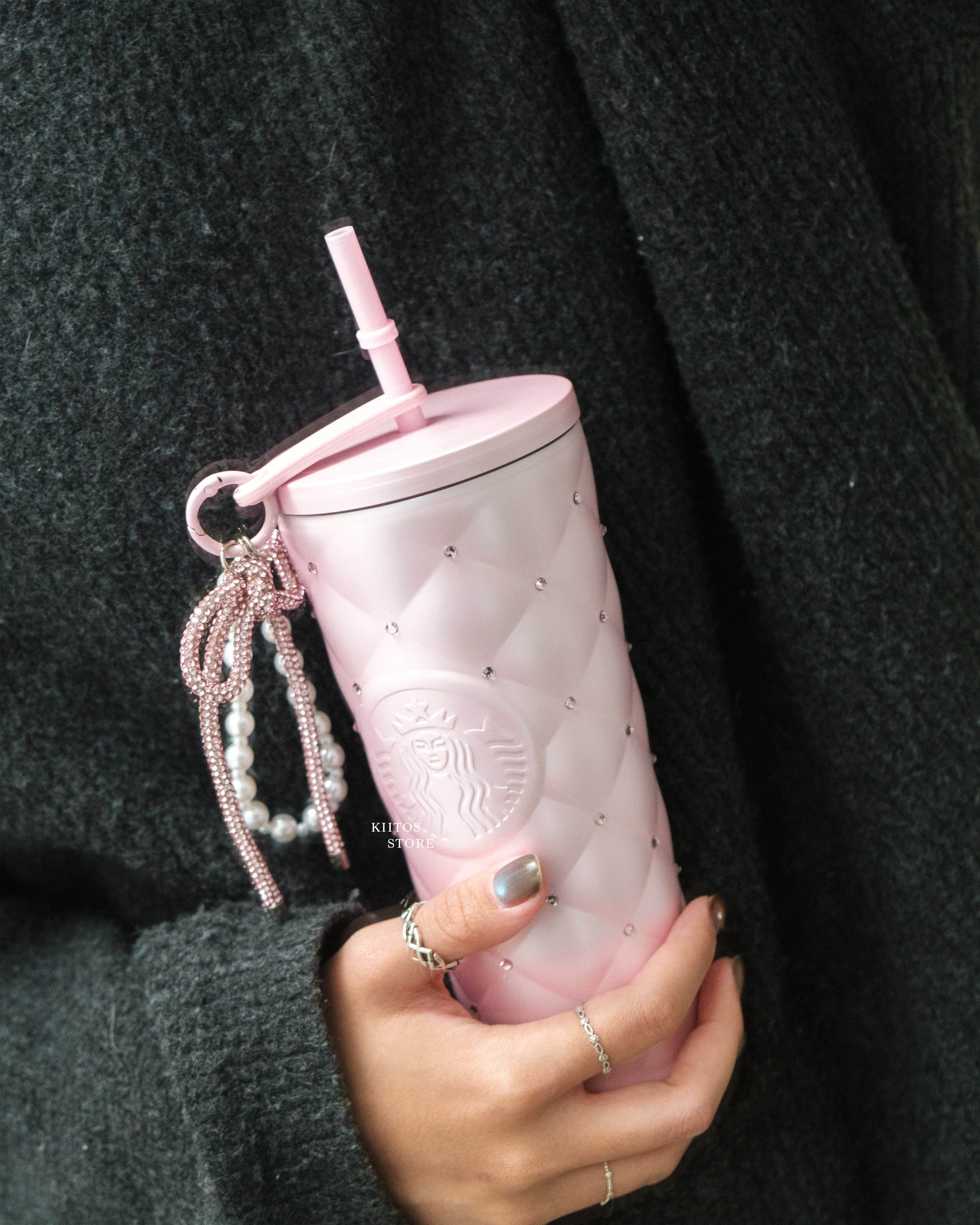 【預購】國外限定發售 2026 STARBUCKS 星巴克 情人節限定 粉鑽蝴蝶結 菱格紋禮盒 591ML