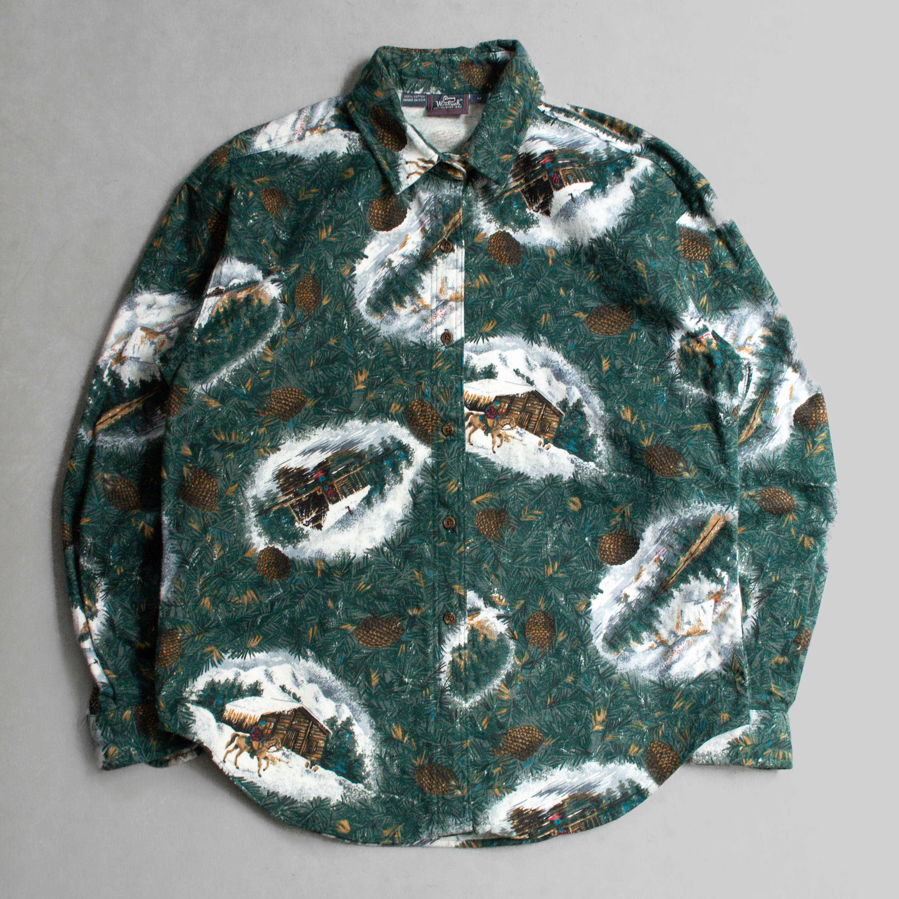 WOOLRICH PRINTED CHAMOIS SHIRT 美國製 印花 綠色 麂皮絨 長袖 襯衫