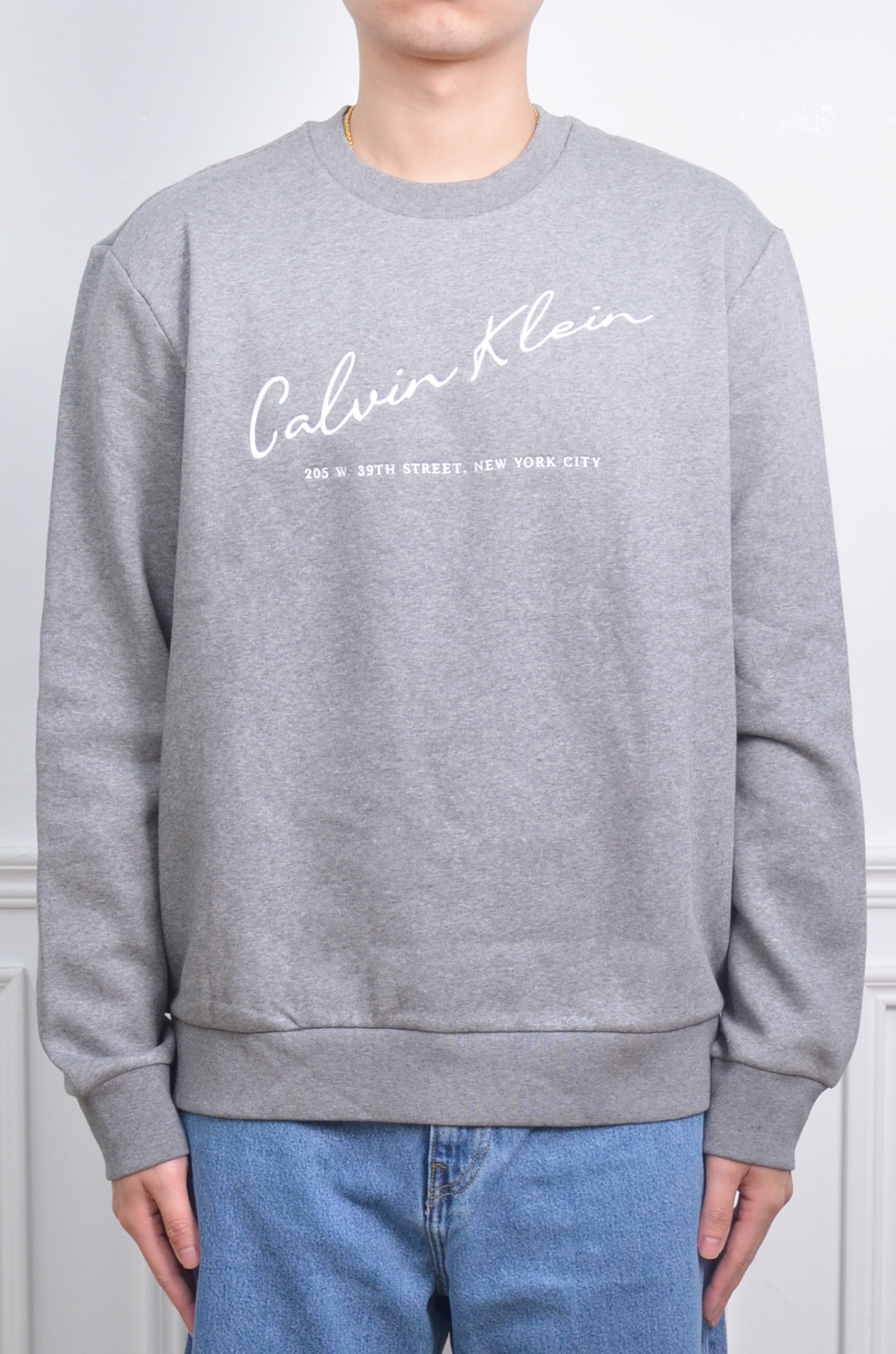 Calvin Klein 刺繡字大學T 灰-藍兩色