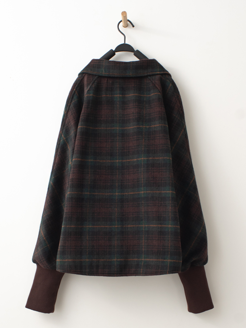 質感格紋翻領排釦毛料外套