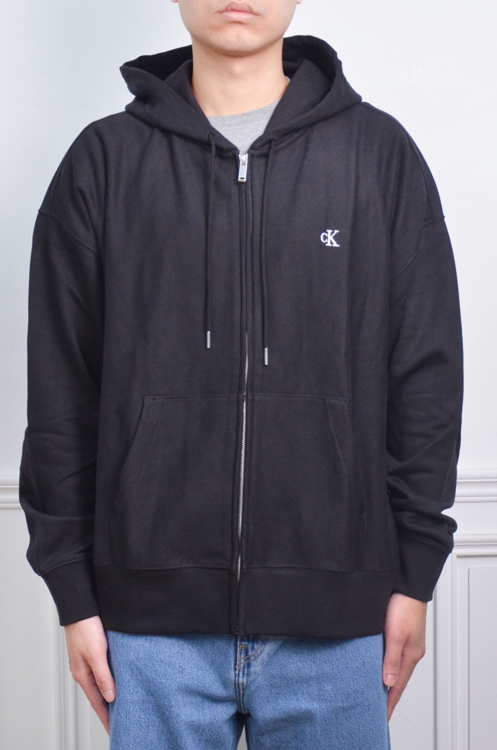 Calvin Klein 刺繡小LOGO連帽外套-黑灰兩色