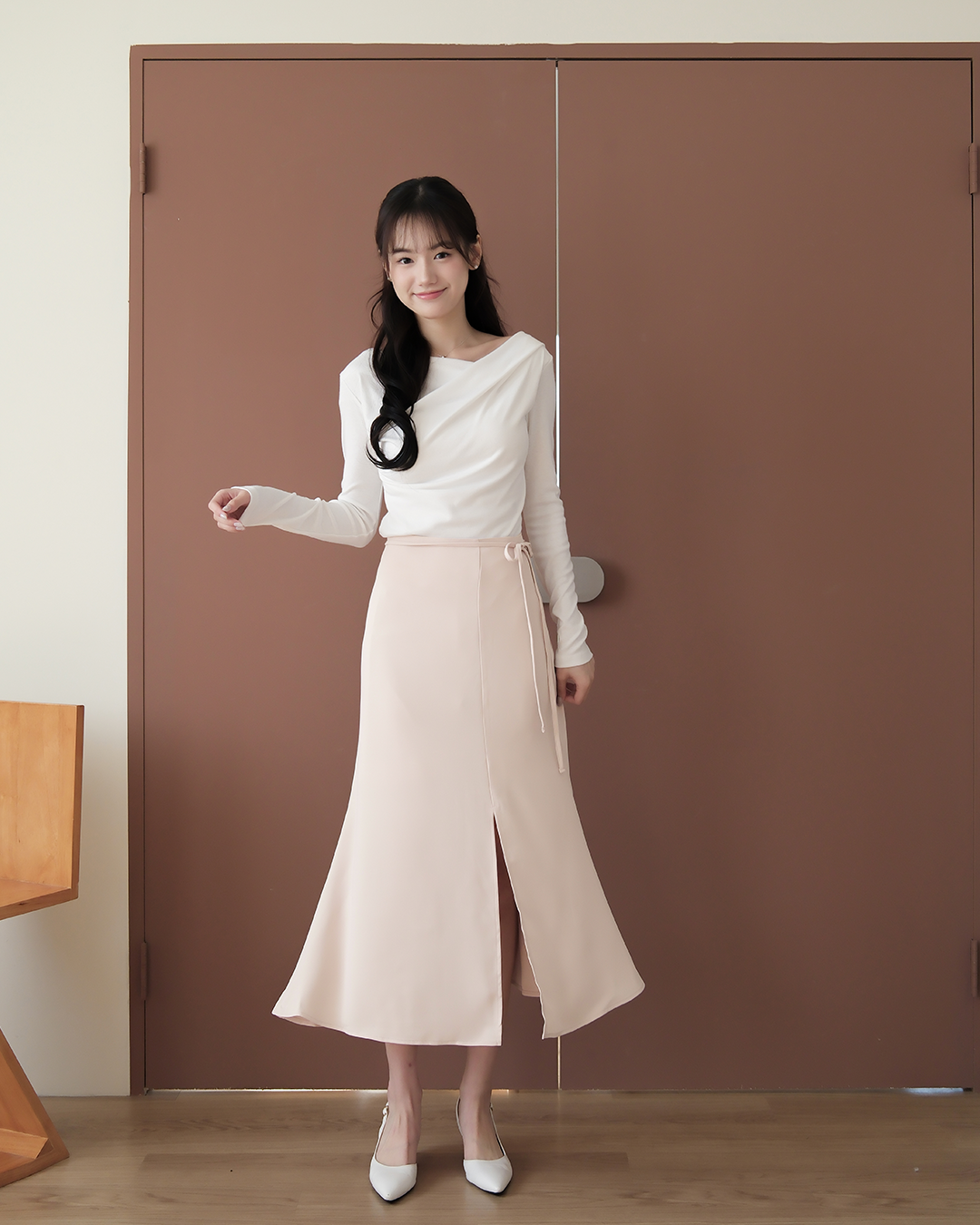 🚀當日出貨 【🌸早春新品 】Estelle前側開岔雪紡綁帶長裙   ( 3 colors)附綁帶