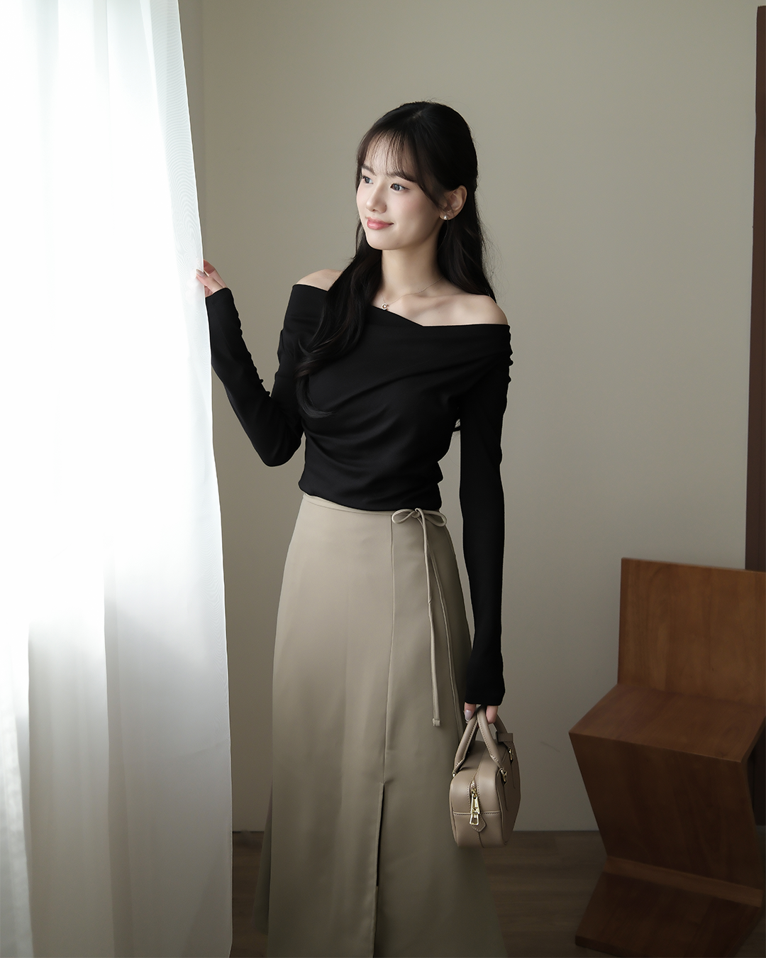 🚀當日出貨 【🌸早春新品 】Estelle前側開岔雪紡綁帶長裙   ( 3 colors)附綁帶