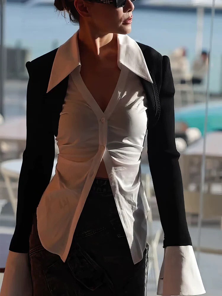 簡約假兩件式坎肩外套收腰襯衫