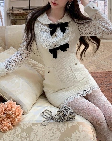 設計師家雕花蕾絲拼接背心洋裝