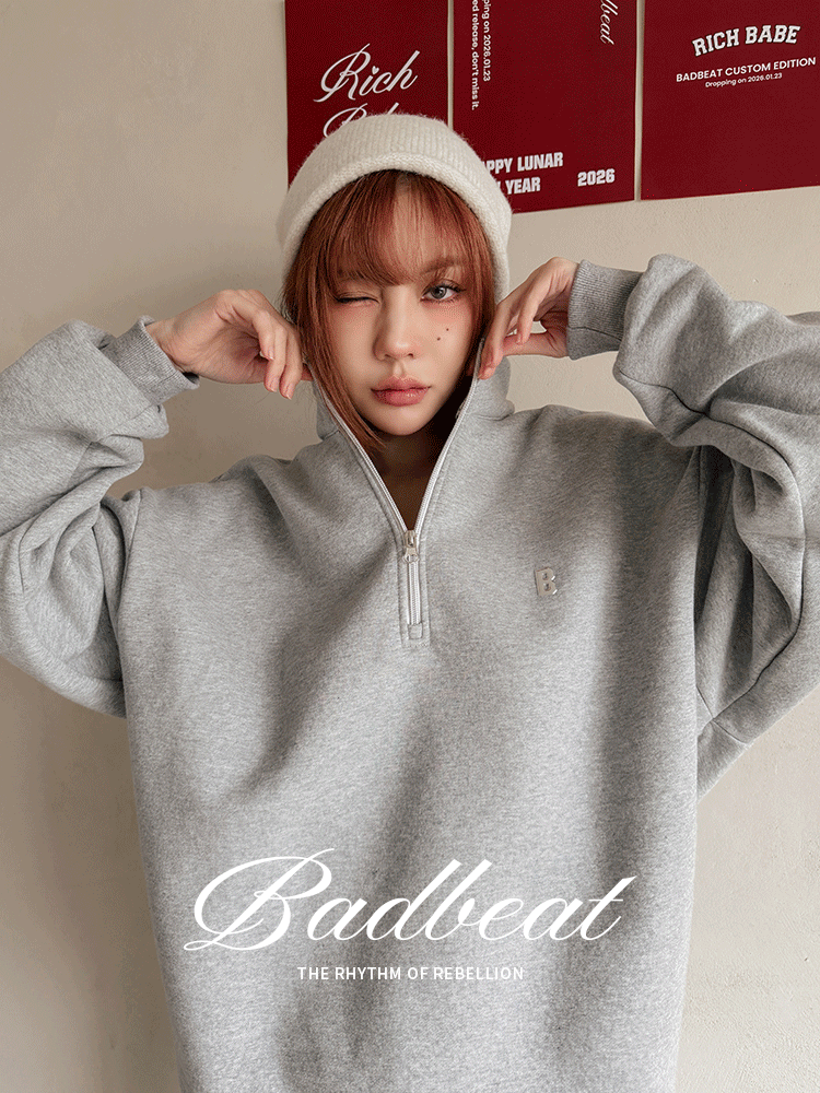 Badbeat cozy l 挺版刷絨·燙銀半拉鏈立領衛衣（3色）
