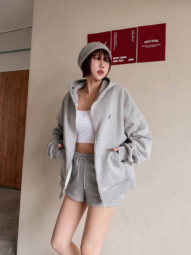 Badbeat cozy | 挺版刷絨·oversized 刺繡連帽外套（3色）