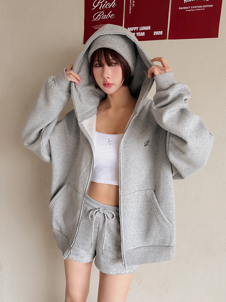 Badbeat cozy | 挺版刷絨·oversized 刺繡連帽外套（3色）