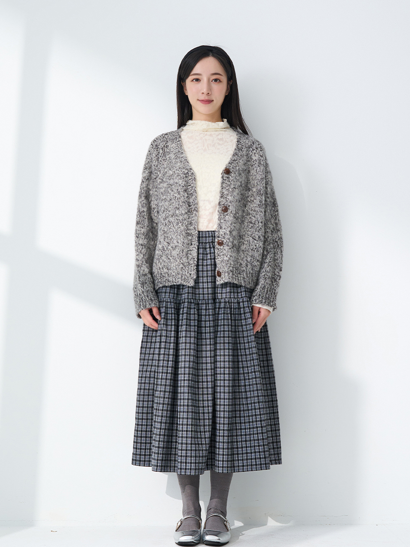 慵懶針織外套高領蕾絲內搭細褶八分裙組合