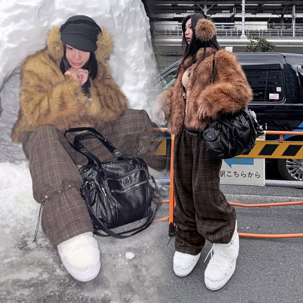 皮革拉鍊單肩手提包