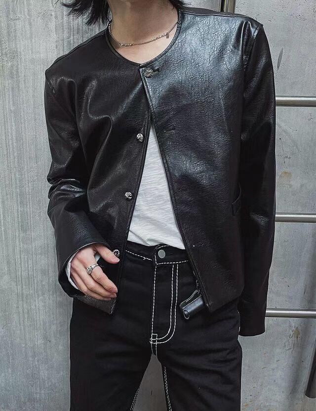 圓領開胸合成皮褸 GARMENTS-024JK