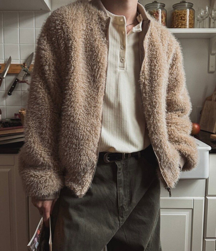 淨色拉鍊毛毛外套 MALENKII-190JK