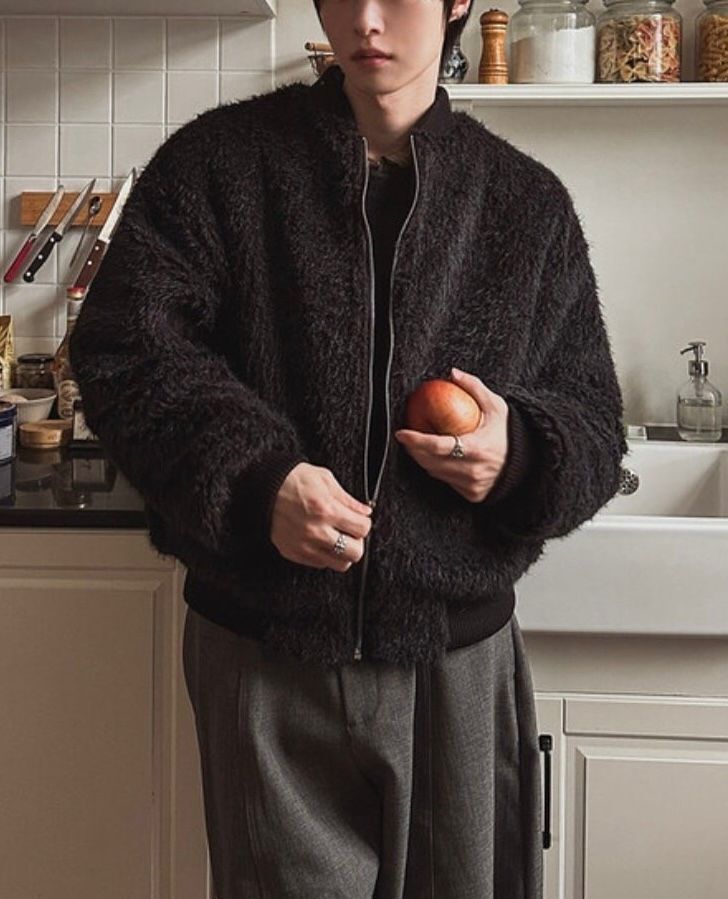 淨色拉鍊毛毛外套 MALENKII-190JK