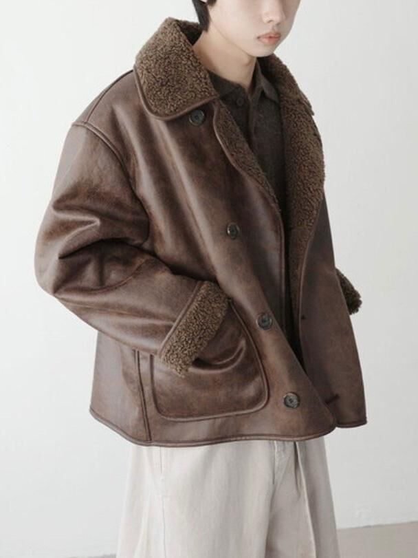 毛毛反領開胸合成皮褸 MALENKII-189JK