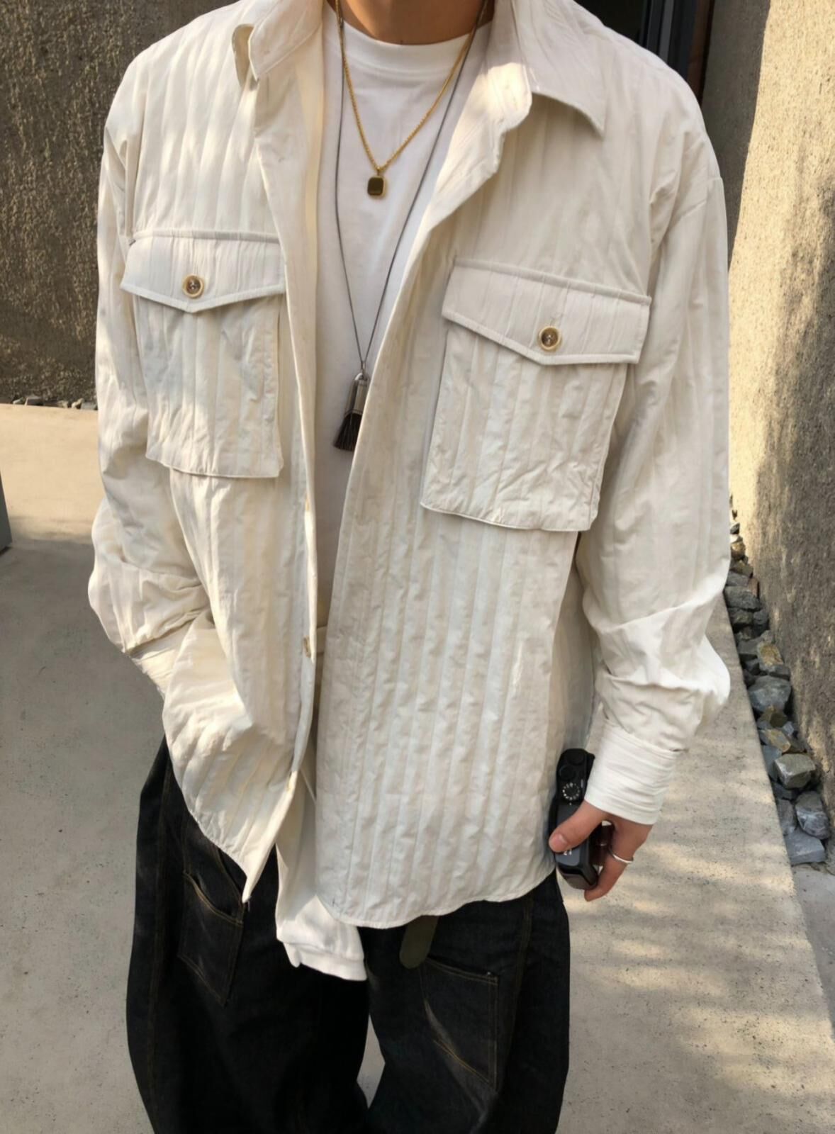 OverSize暗紋長袖恤衫 MALENKII-098S