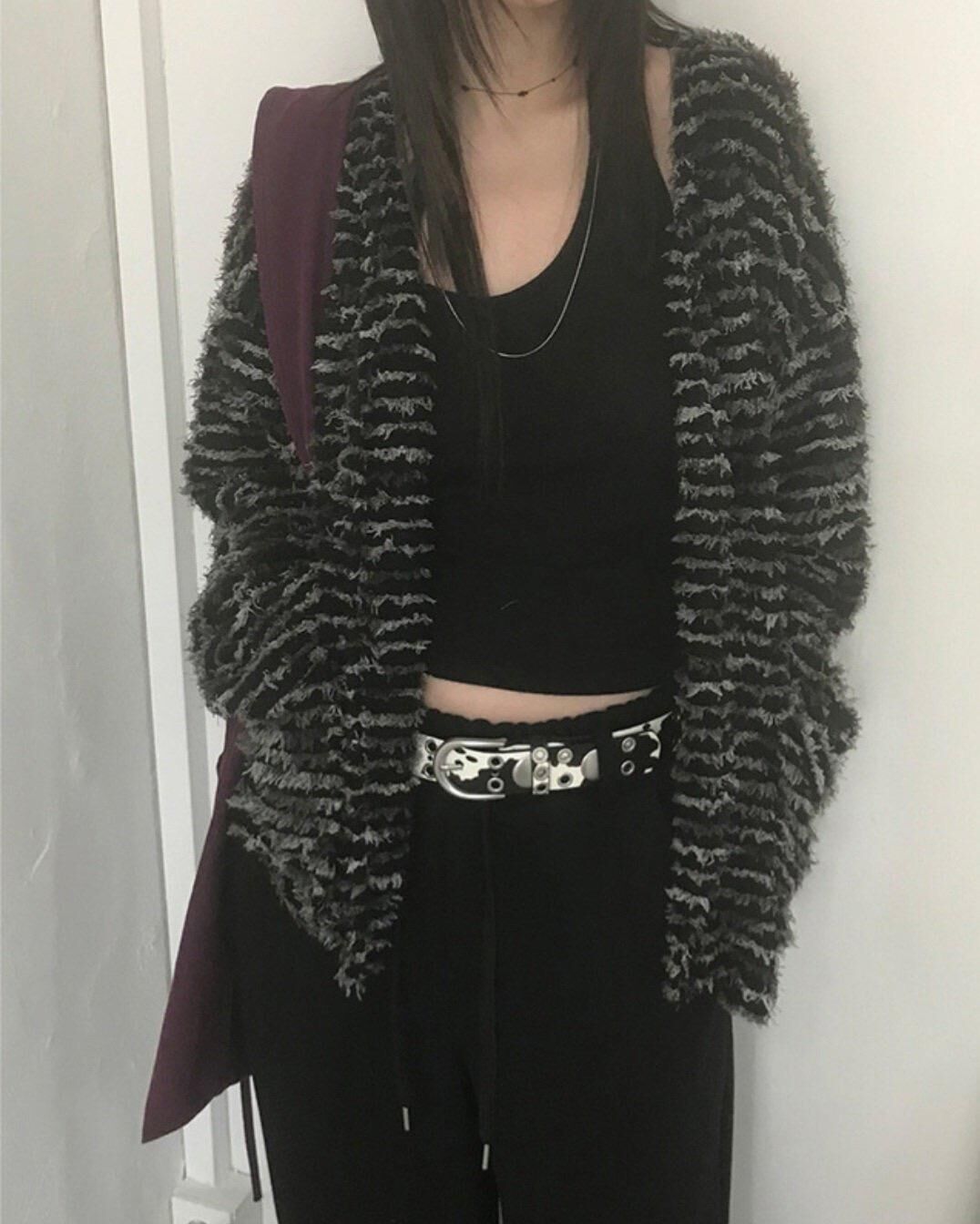 橫紋開胸針織外套 MALENKII-185JK