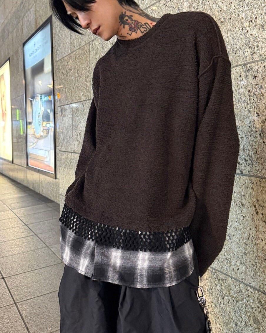 拼格仔假兩件長袖衫 C_y-139T