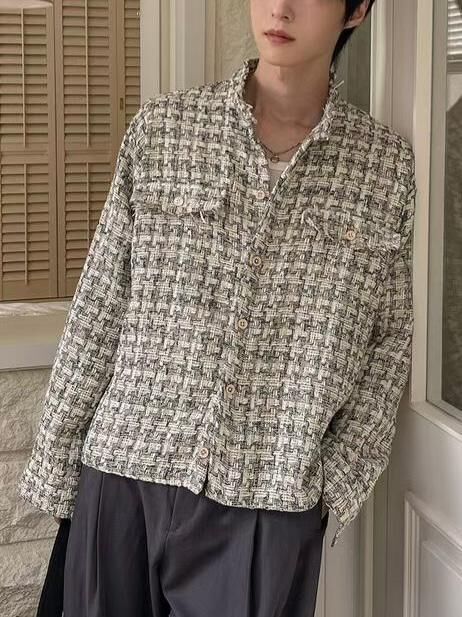 圓領格仔長袖恤衫 C_y-129JK