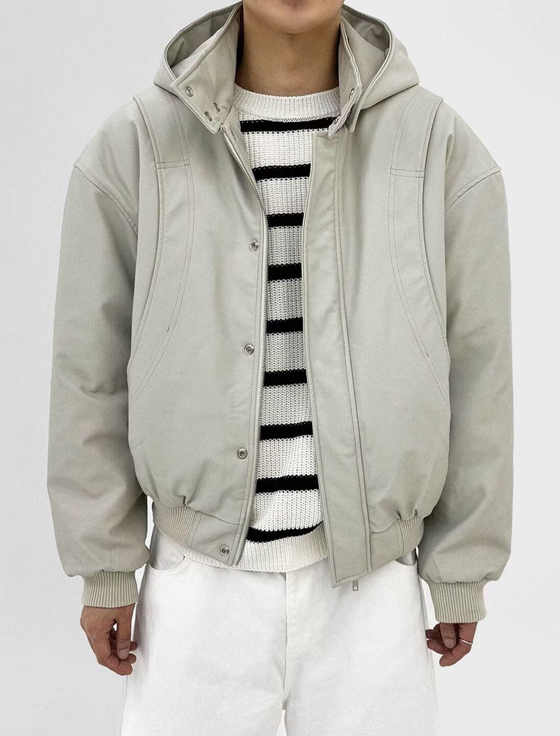 淨色連帽拉鍊合成皮褸(夾棉) LOCAL-012JK