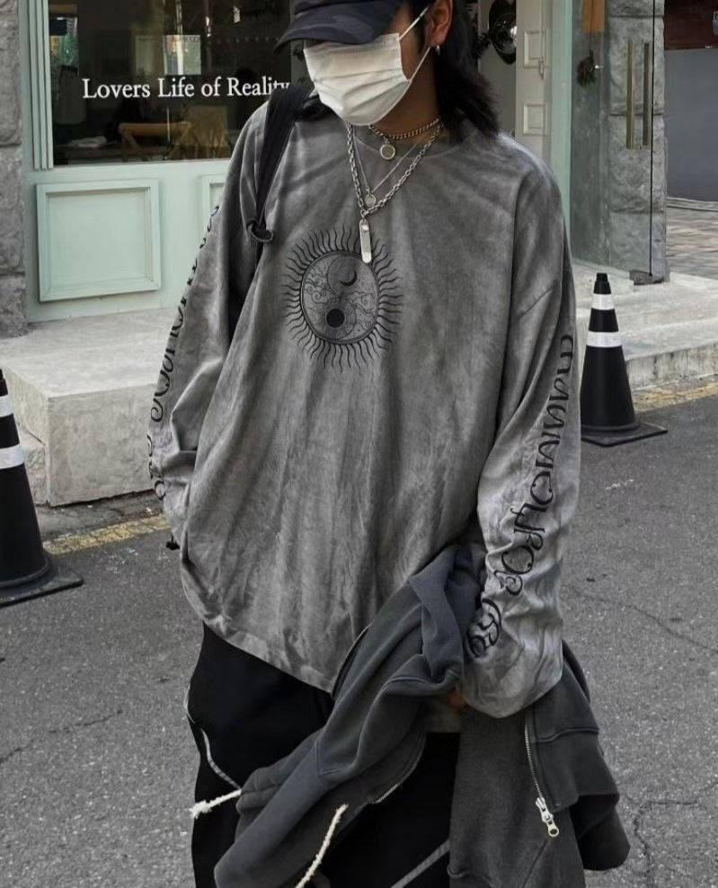 仿污英文字圖案長袖衫 GLAMOUR-012T