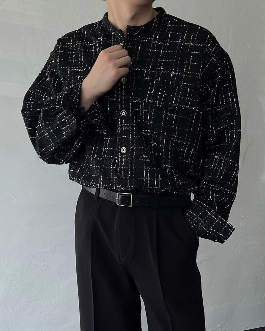 圓領格紋開胸外套 Crunky_youth-063JK