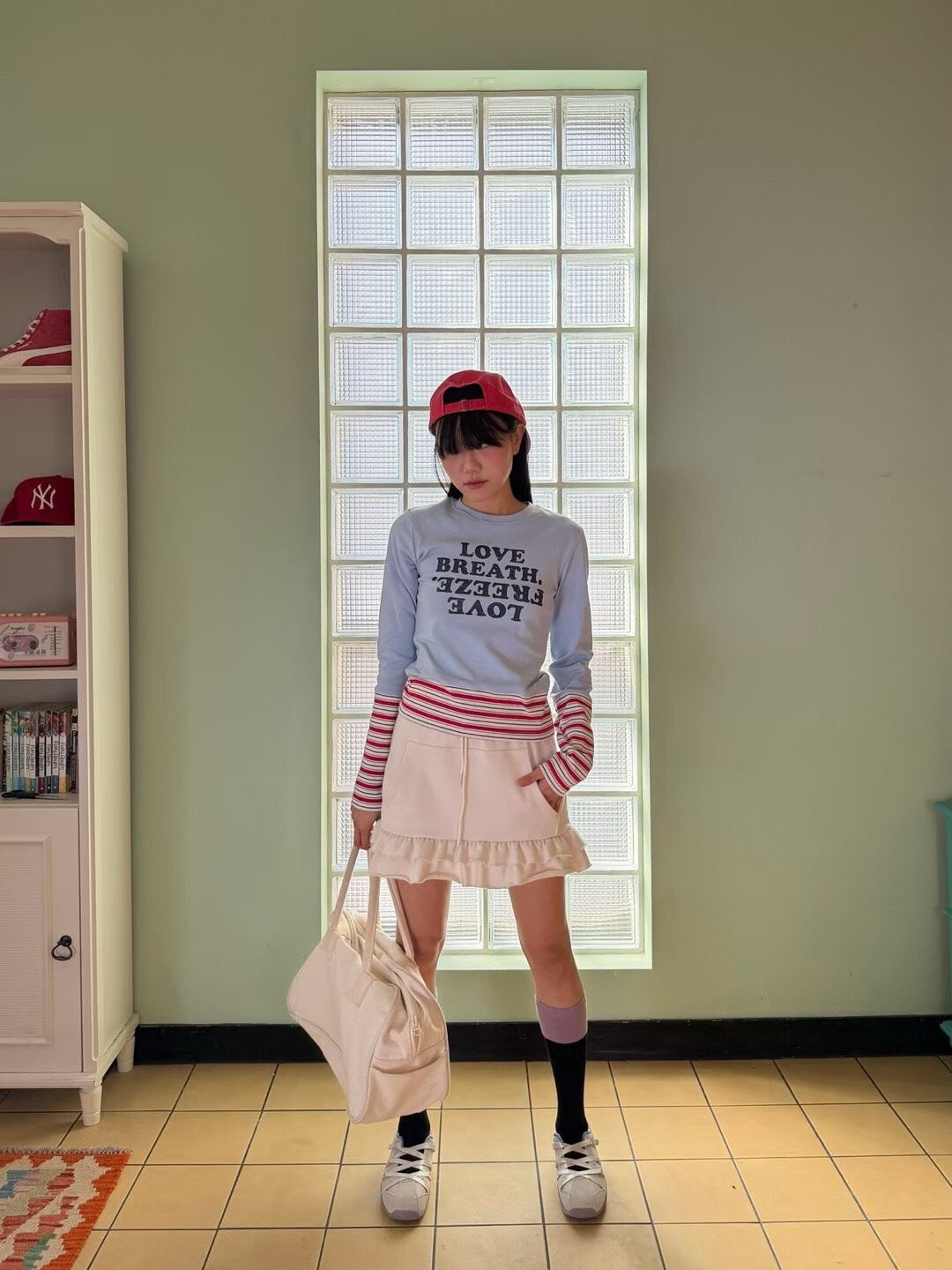 綁帶口袋荷葉棉短裙