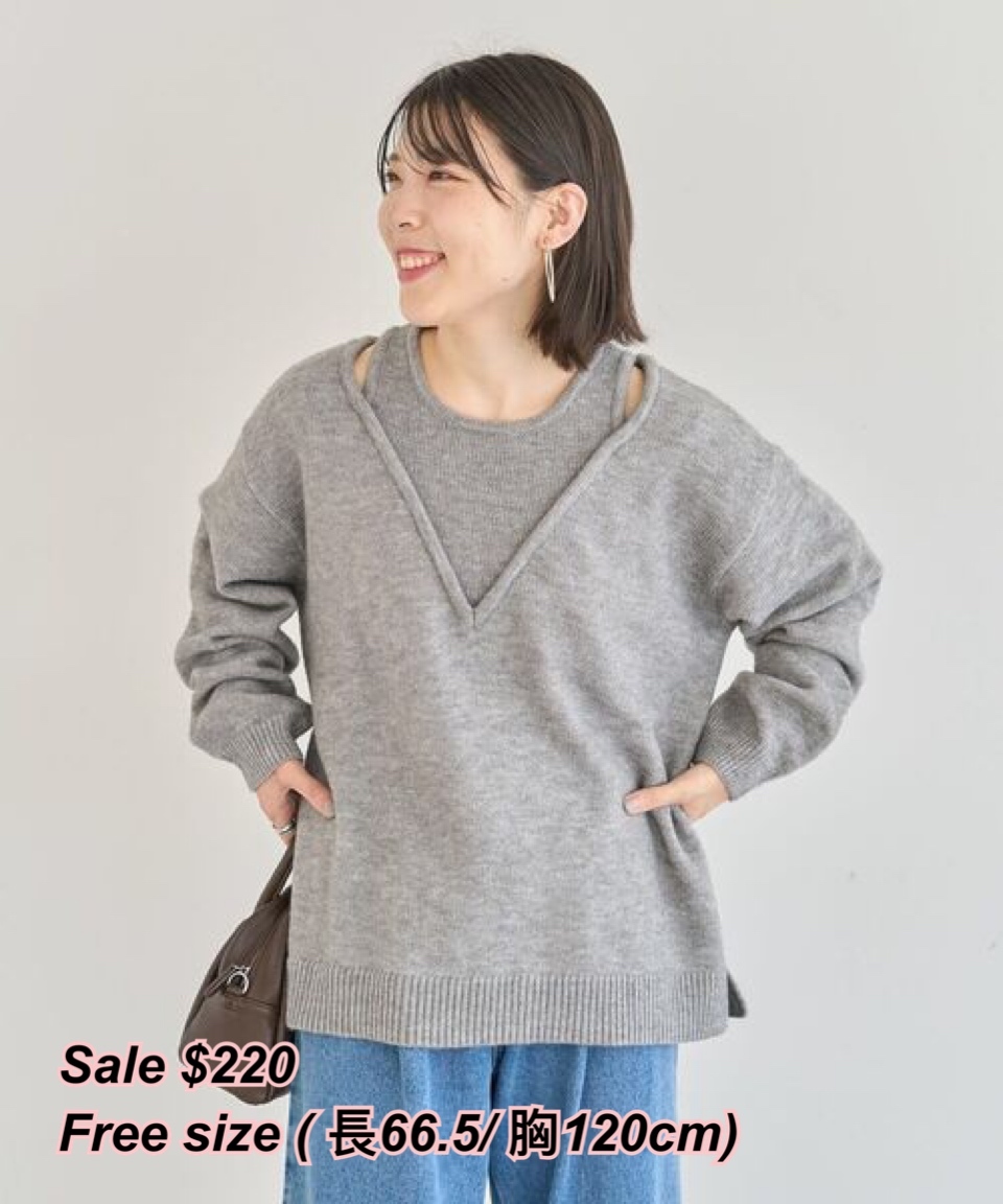 260126 日系女裝假背心V領冷衫/3 色