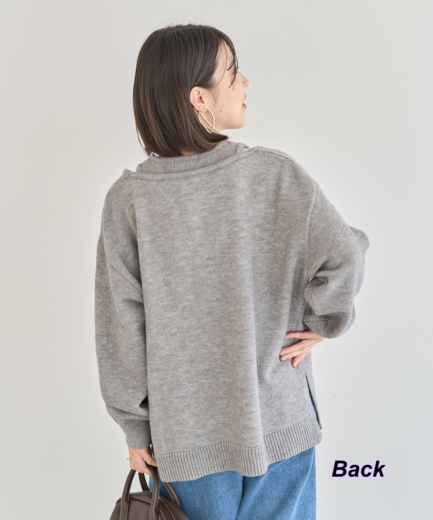 260126 日系女裝假背心V領冷衫/3 色