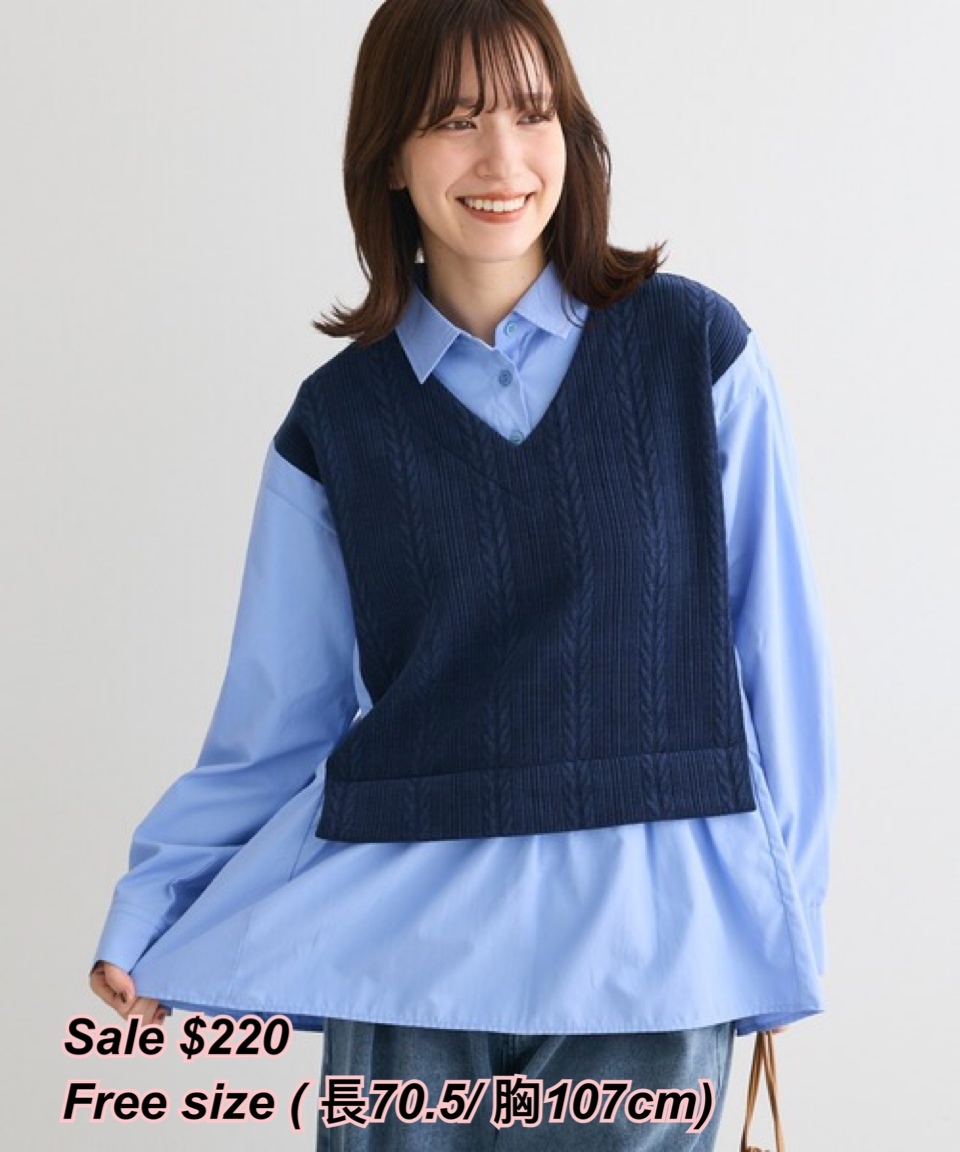 260126 日系女裝假兩件背心恤衫上衣/3 色