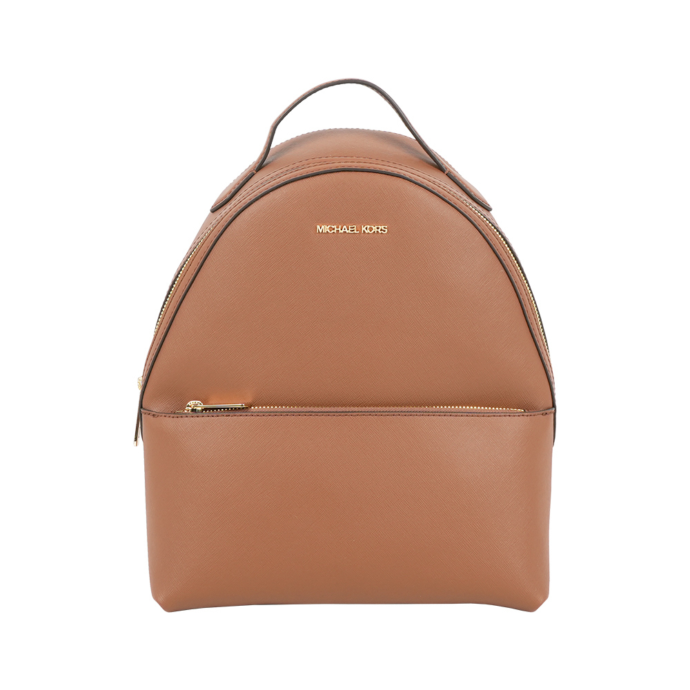 【Michael Kors】Sheila 防刮皮革拉鍊口袋中型後背包(焦糖色)