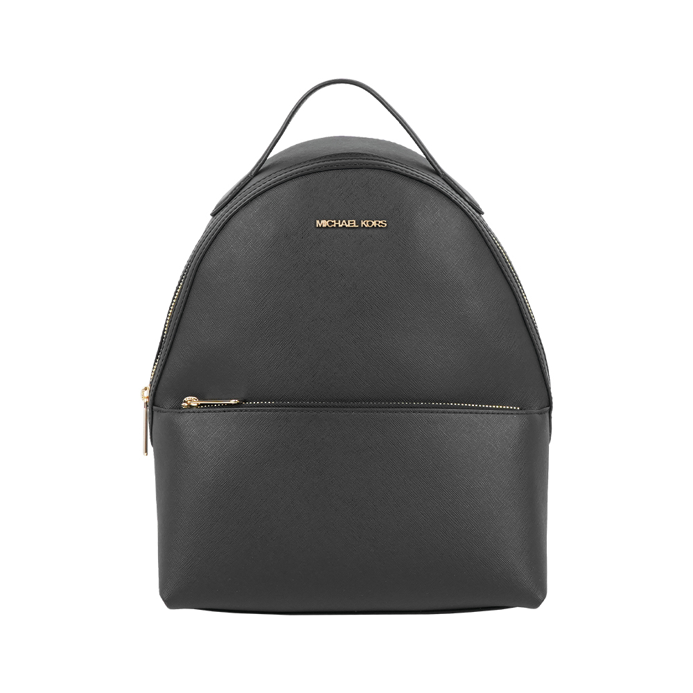 【Michael Kors】Sheila 防刮皮革拉鍊口袋中型後背包(黑色)