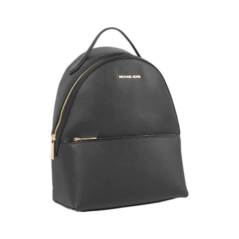 【Michael Kors】Sheila 防刮皮革拉鍊口袋中型後背包(黑色)