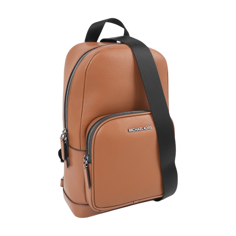 【Michael Kors】Cooper 銀字荔枝皮革口袋單肩背包(焦糖色)