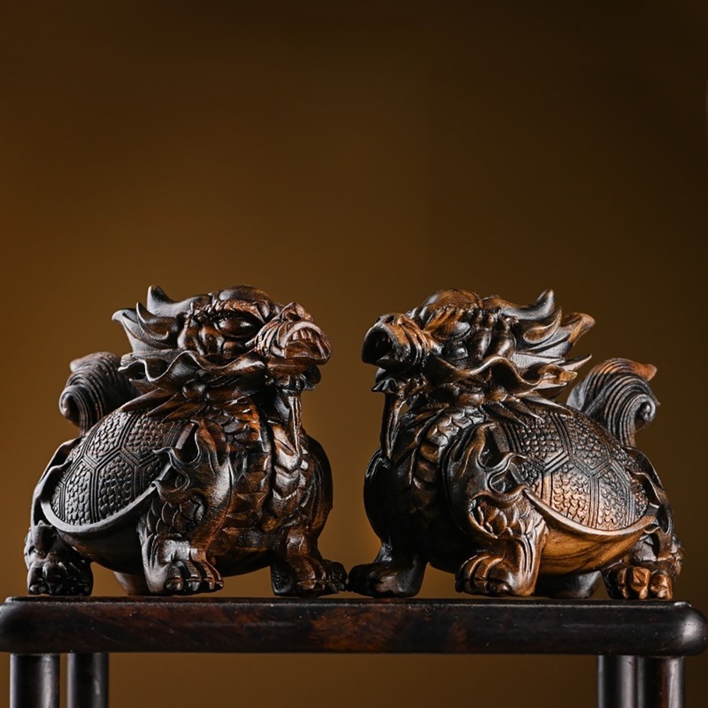 木雕 木雕擺件 黑柿木龍龜 家居擺設 擺件 裝飾品 招財納福 桌面裝飾 招財風水 開運吉祥物 鎮宅裝飾 木雕藝術品290