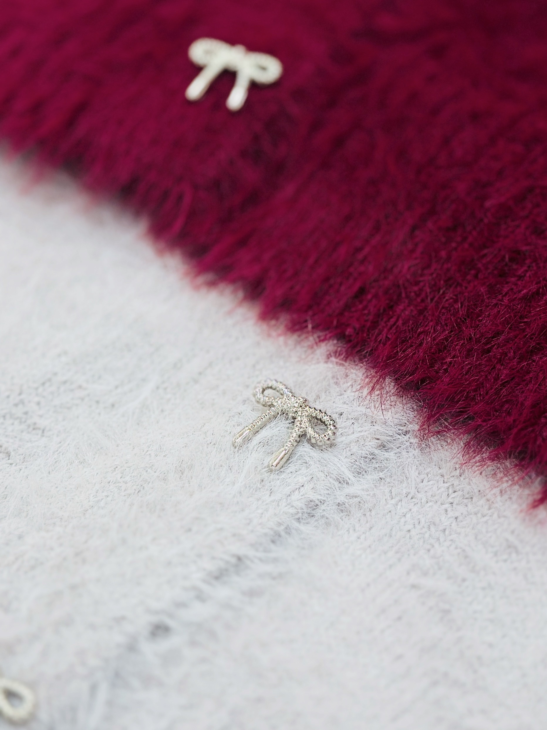 【熱銷補貨🔥】五色 / 長貂毛感蝴蝶結鈕扣外套 / Angora-Look Bow-Shaped Buttons Cardigan