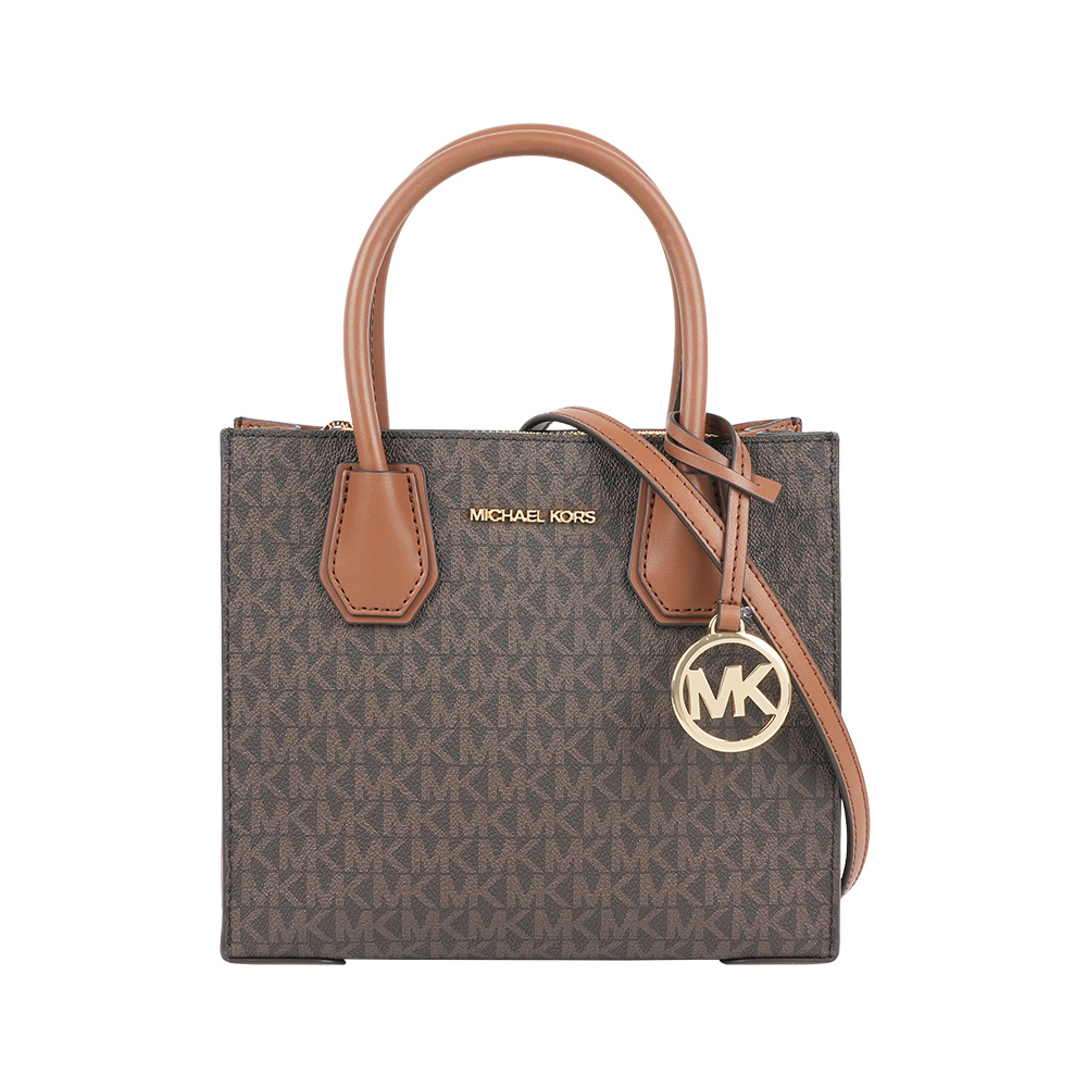 【Michael Kors】Mercer Logo 吊飾塗層帆布二用包(咖啡色)