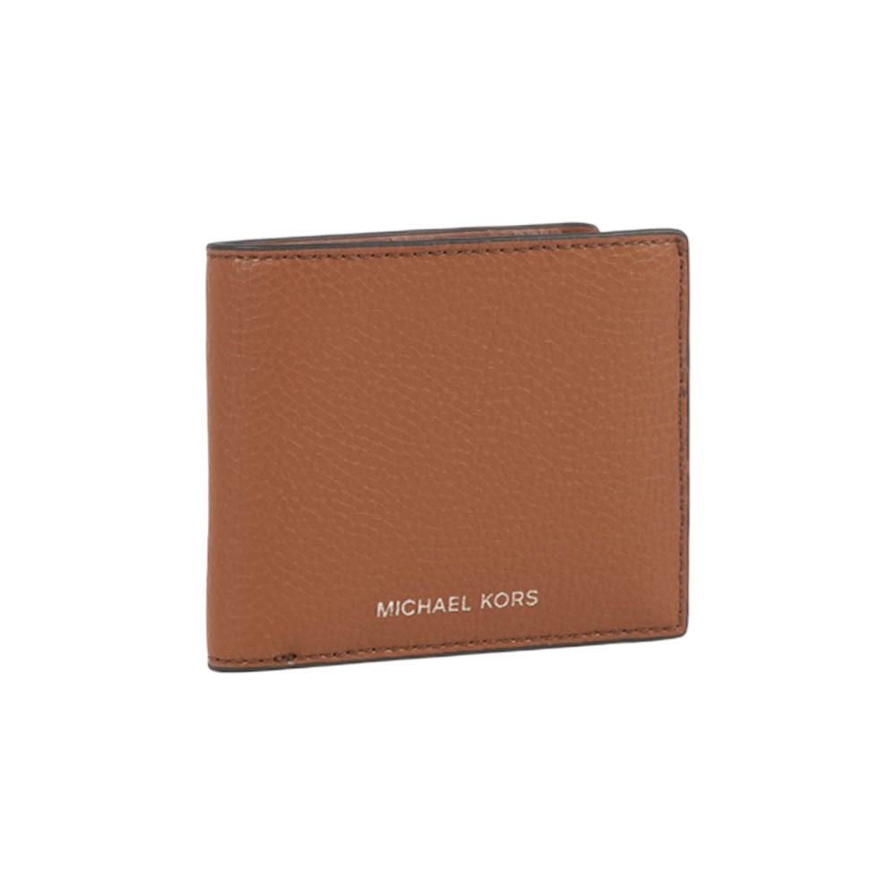 【Michael Kors】銀字Logo 荔枝皮革對開證件照短夾(焦糖色)