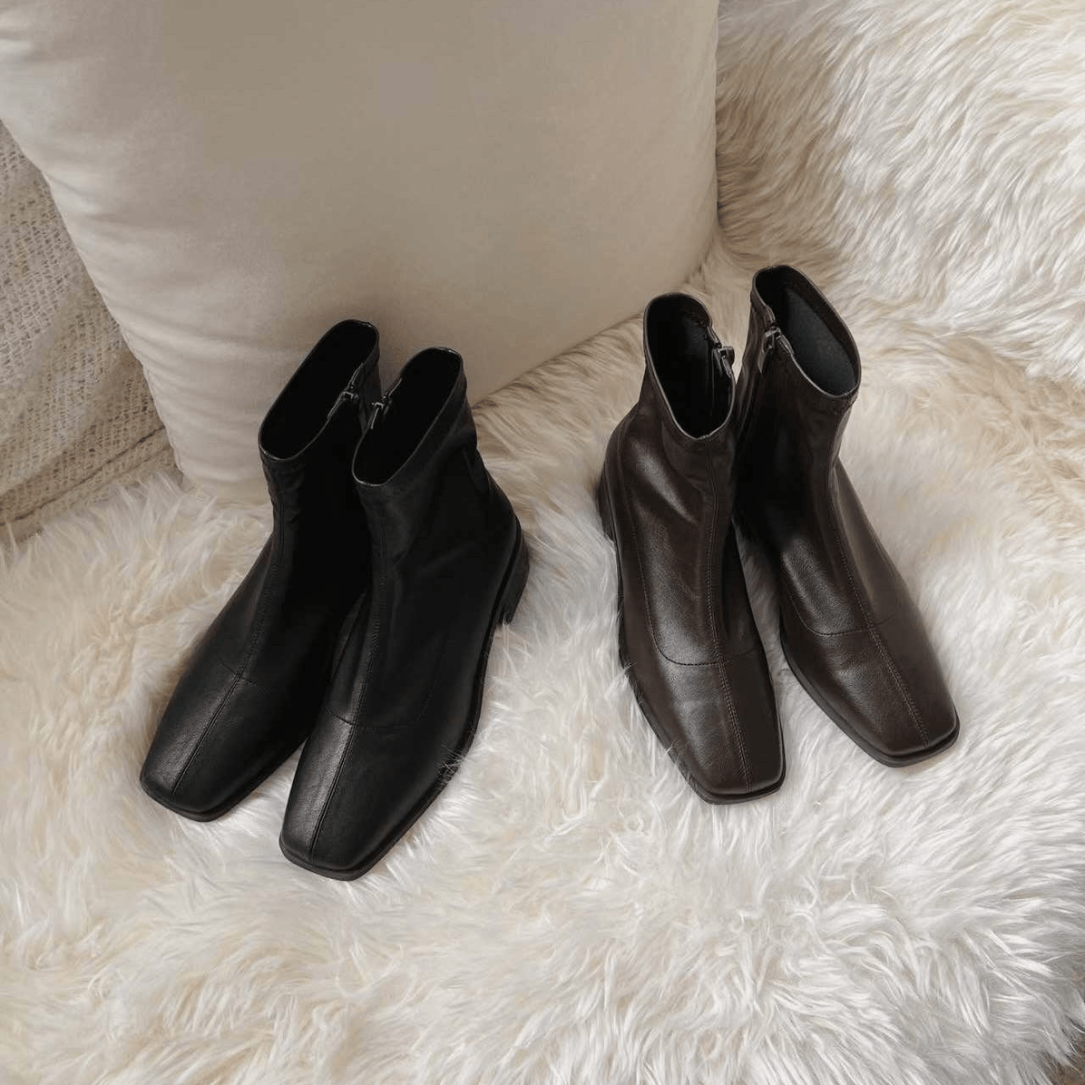 sketch in love｜3cm New Square Socks Spandex Boots 方頭型格低跟Boots [2 colors]