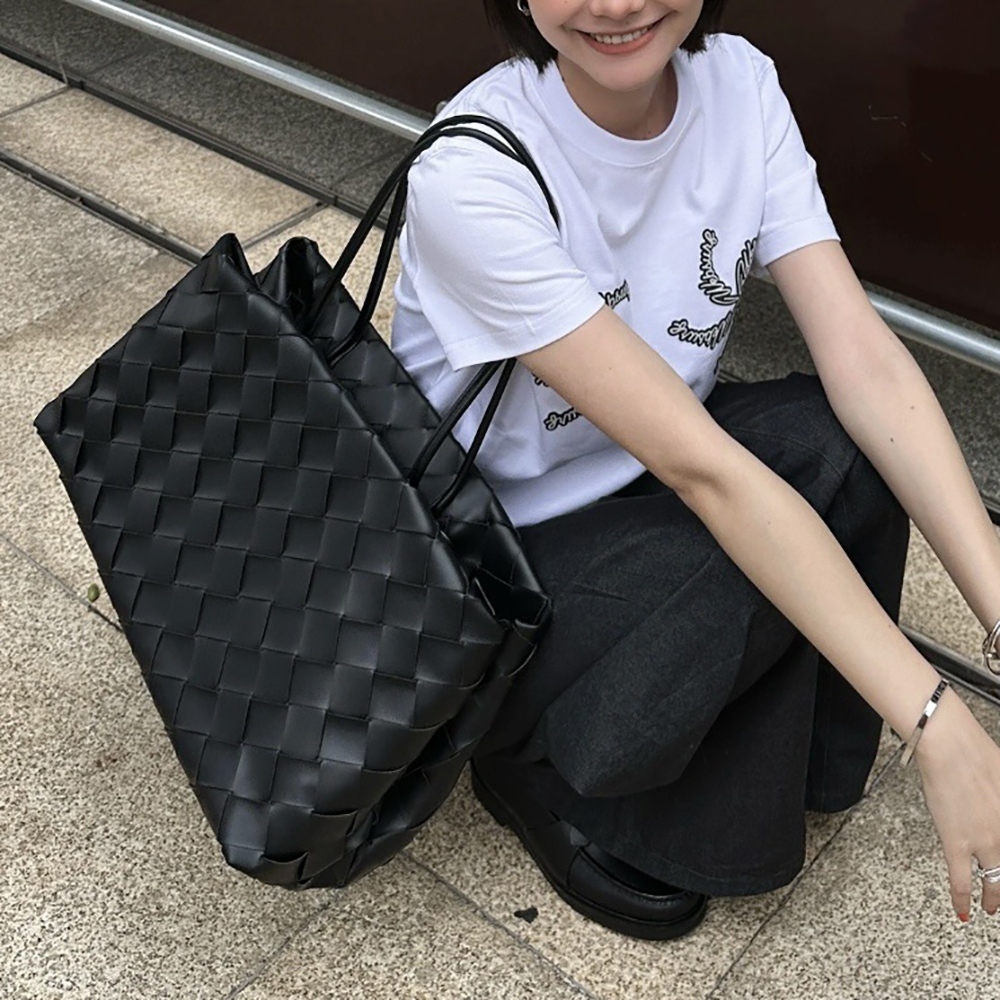 包包 托特包 腋下包 編織包 女生包包 真皮包包 單肩包 大容量手提包 韓系通勤包 編織托特包 黑色編織包 273