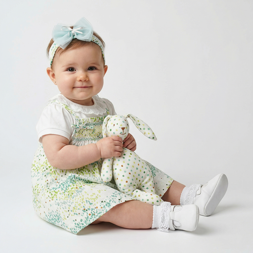 PIPPY 清爽印花點蝴蝶結吊帶裙 3入組 綠