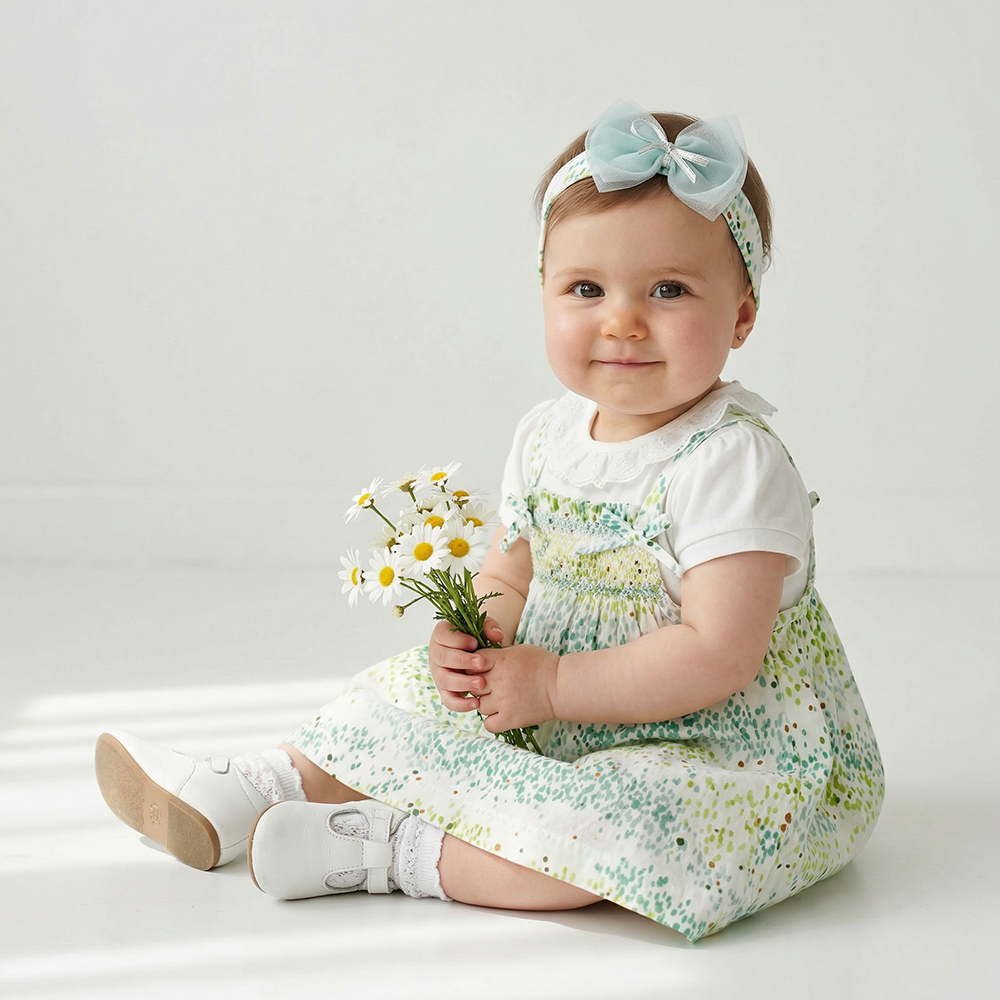 PIPPY 清爽印花點蝴蝶結吊帶裙 3入組 綠