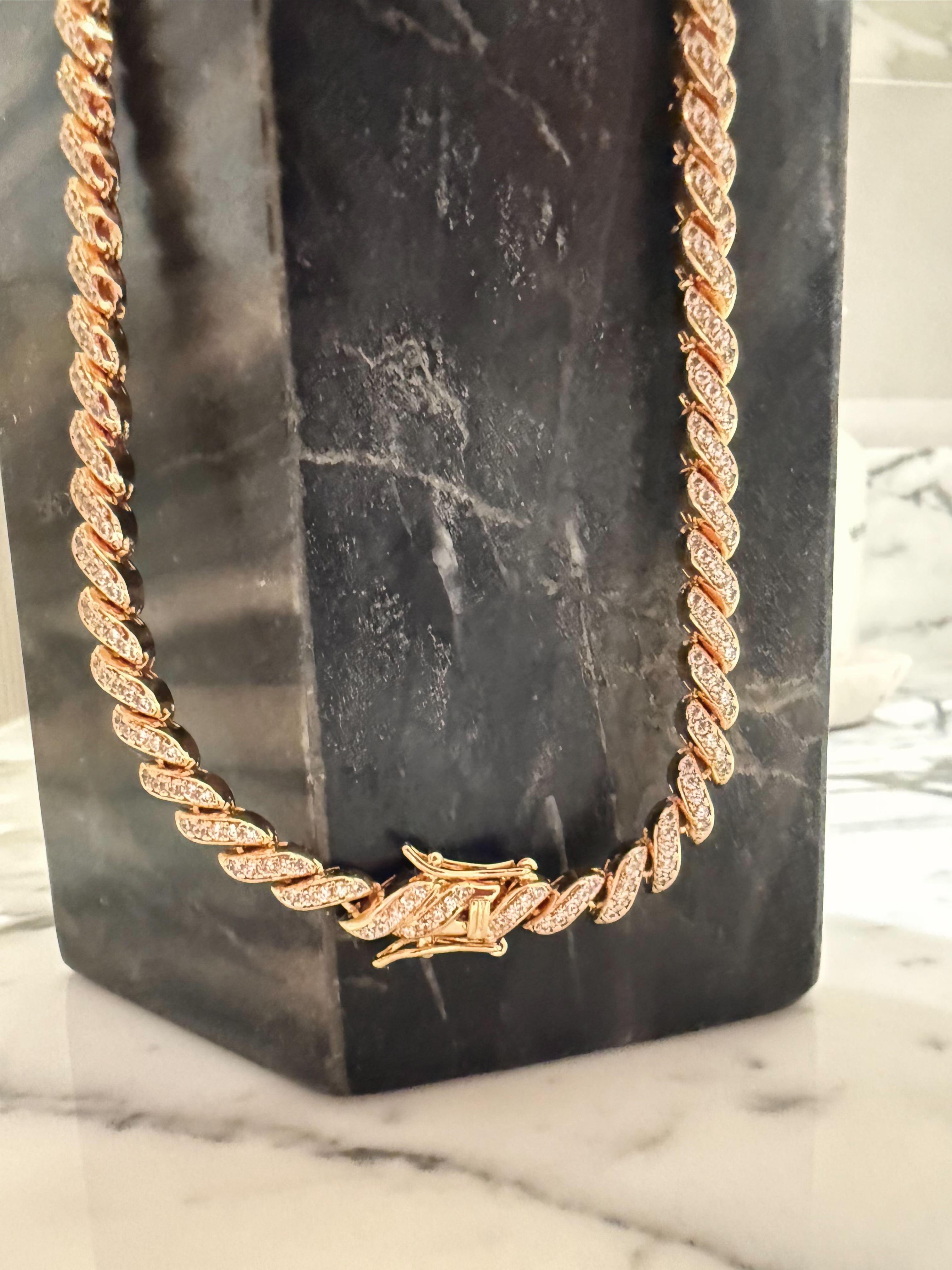 USA Gold美國金色復古麻花鑽項鍊