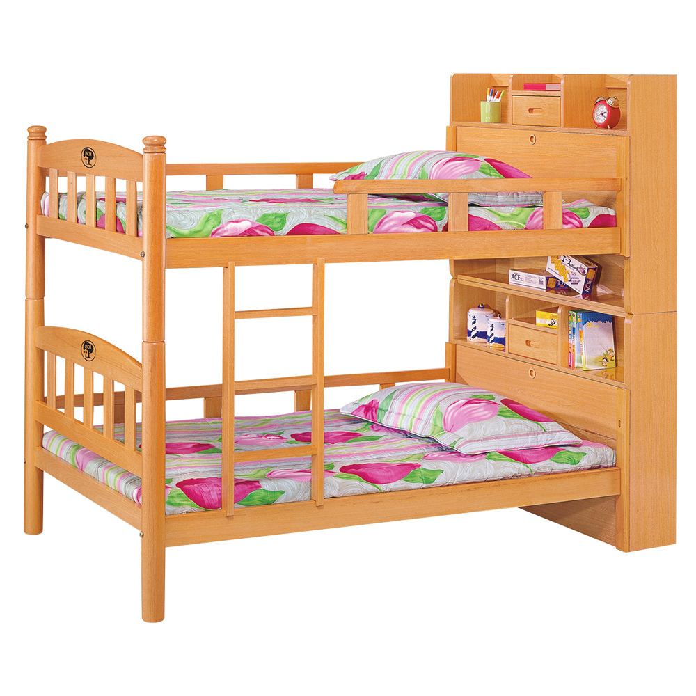 維蒂3.5尺收納書架型床頭實木雙層床架(四分床板-不含床墊)