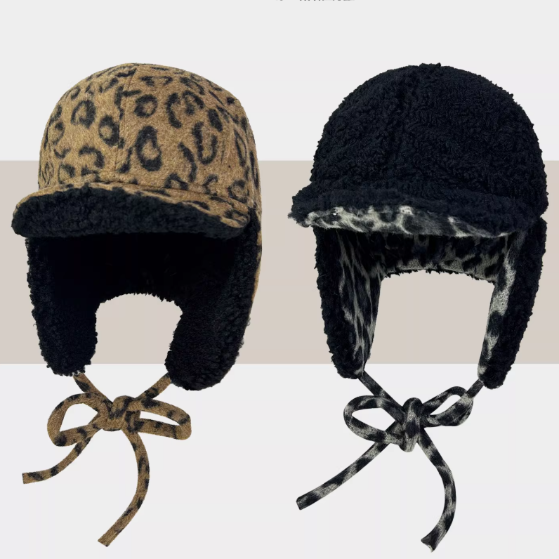 豹紋 × 雙面｜刷毛護耳飛行帽【HTPC70】